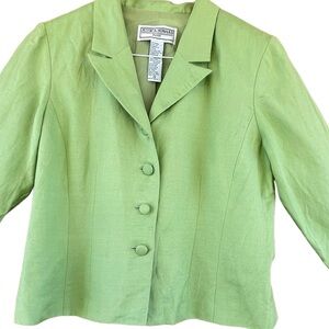 Jessica Howard women’s 14 linen blend lime green 3/4 sleeve blazer beaded detail